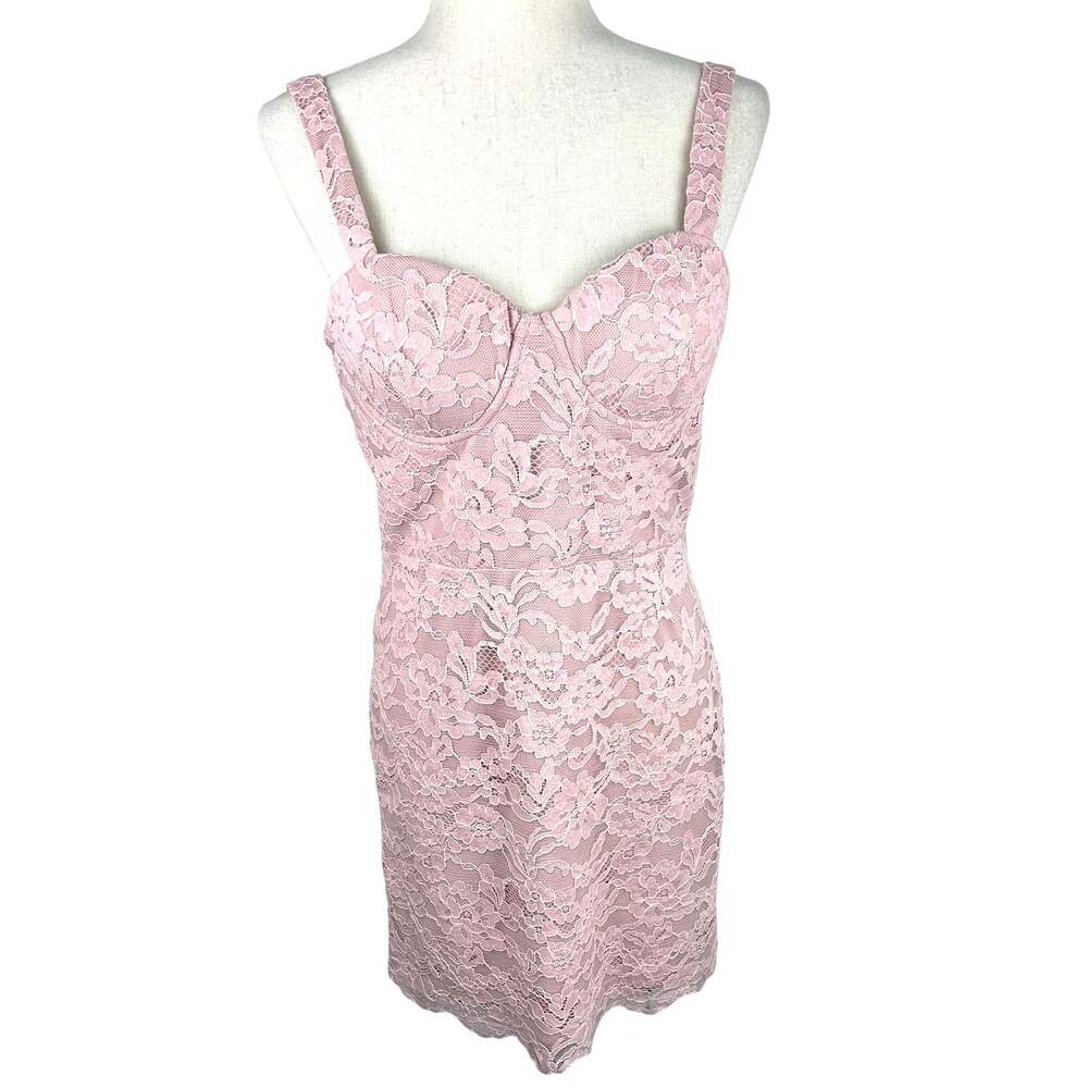 NEW AQUA Lace Bustier Mini Dress Women's L Blush Sweetheart Neck Wide Strap